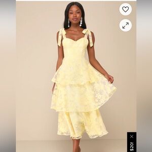 Lulu's Yellow Ruffled Tiered Midi Dress